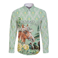 Personalized Kentucky Horse Racing Long Sleeve Button Shirt Rose Diamond Pattern Mint