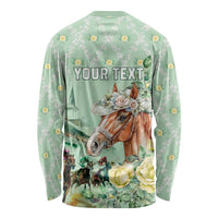 Personalized Kentucky Horse Racing Long Sleeve Shirt Rose Diamond Pattern Mint