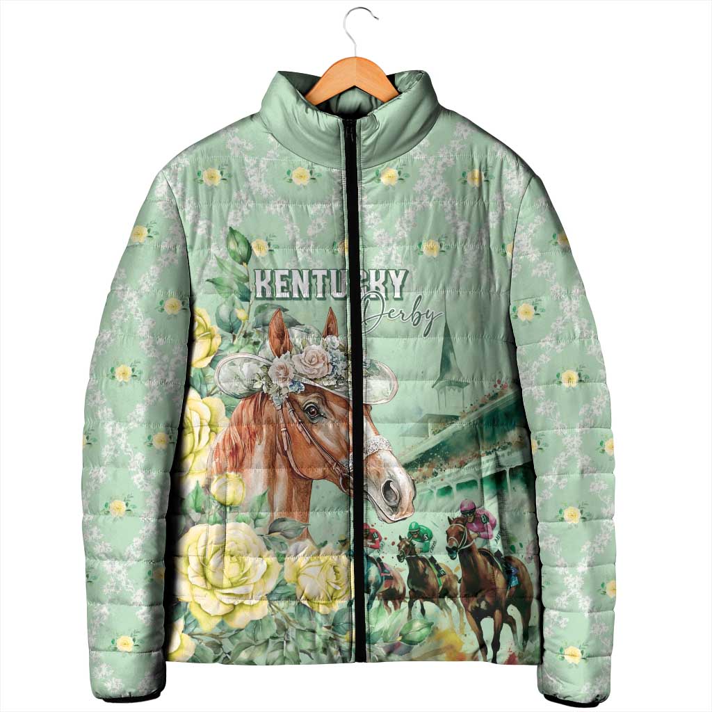 Personalized Kentucky Horse Racing Padded Jacket Rose Diamond Pattern Mint
