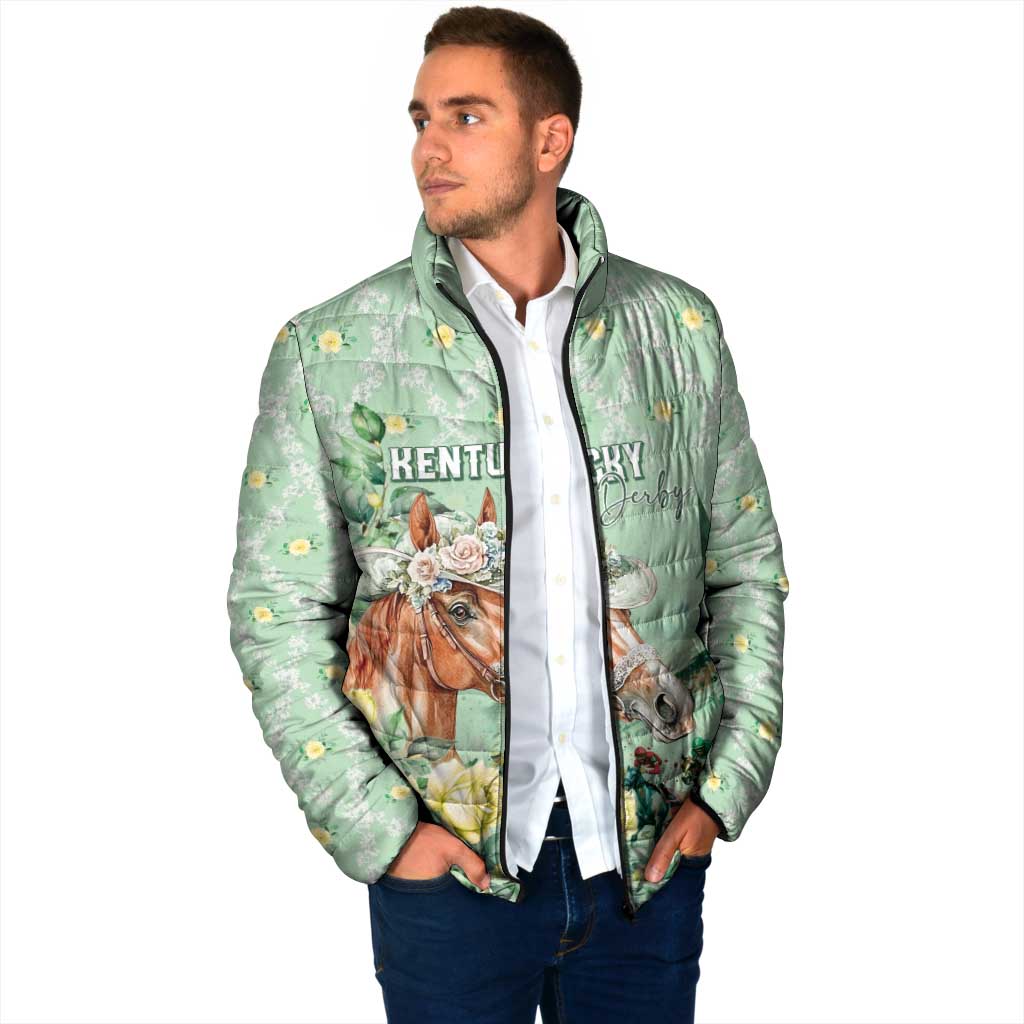 Personalized Kentucky Horse Racing Padded Jacket Rose Diamond Pattern Mint