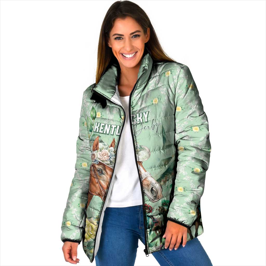 Personalized Kentucky Horse Racing Padded Jacket Rose Diamond Pattern Mint