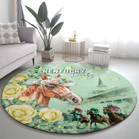 Kentucky Horse Racing Round Carpet Rose Diamond Pattern Mint