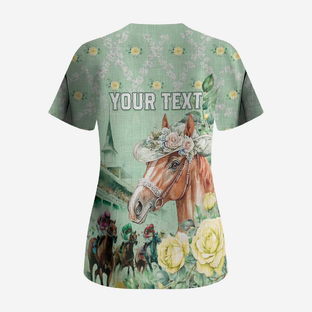 Personalized Kentucky Horse Racing Scrub Top Rose Diamond Pattern Mint