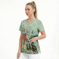 Personalized Kentucky Horse Racing Scrub Top Rose Diamond Pattern Mint