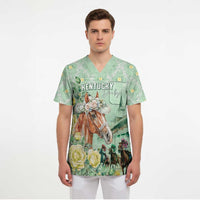Personalized Kentucky Horse Racing Scrub Top Rose Diamond Pattern Mint