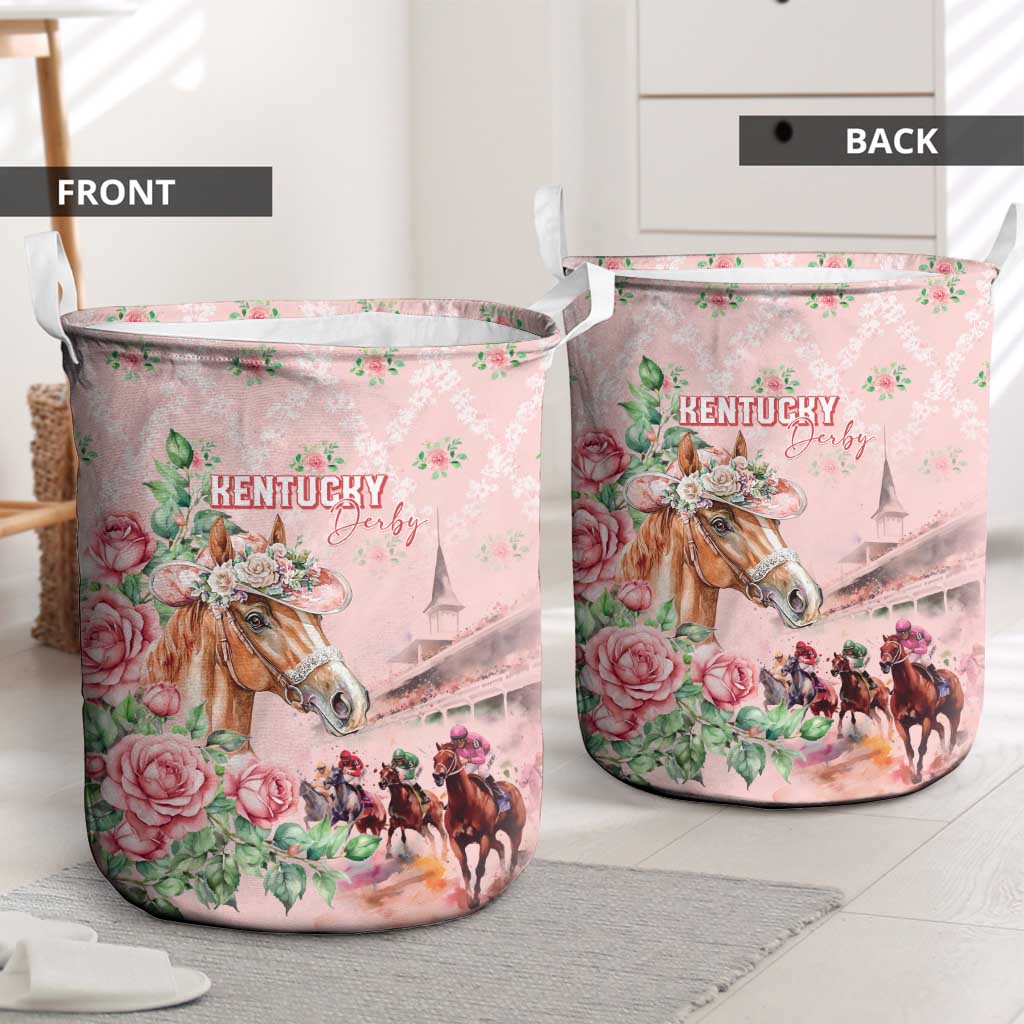 Kentucky Horse Racing Laundry Basket Rose Diamond Pattern Pink