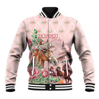 Personalized Kentucky Horse Racing Baseball Jacket Rose Diamond Pattern Pink