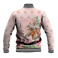 Personalized Kentucky Horse Racing Baseball Jacket Rose Diamond Pattern Pink