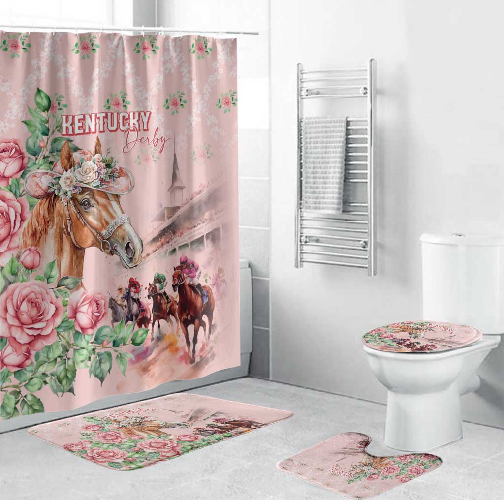 Kentucky Horse Racing Bathroom Set Rose Diamond Pattern Pink