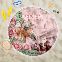 Kentucky Horse Racing Beach Blanket Rose Diamond Pattern Pink