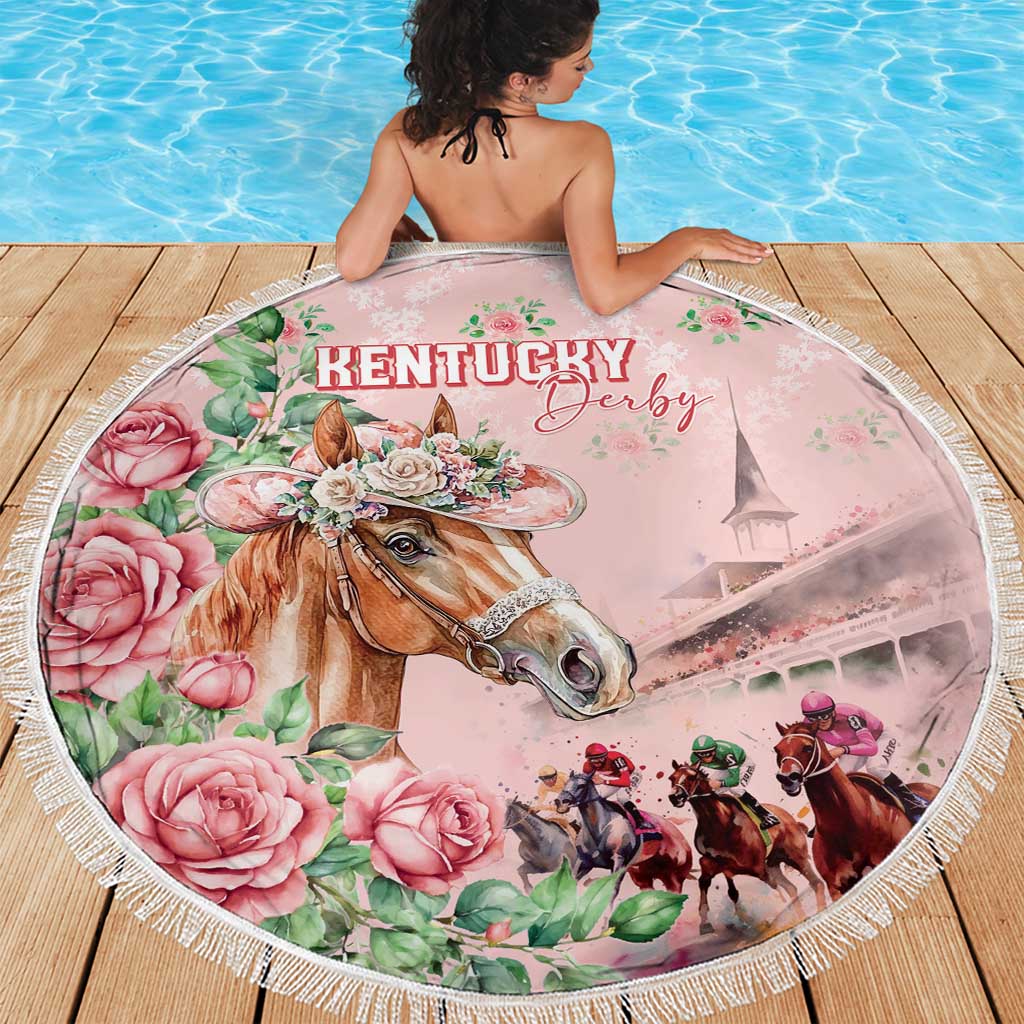 Kentucky Horse Racing Beach Blanket Rose Diamond Pattern Pink