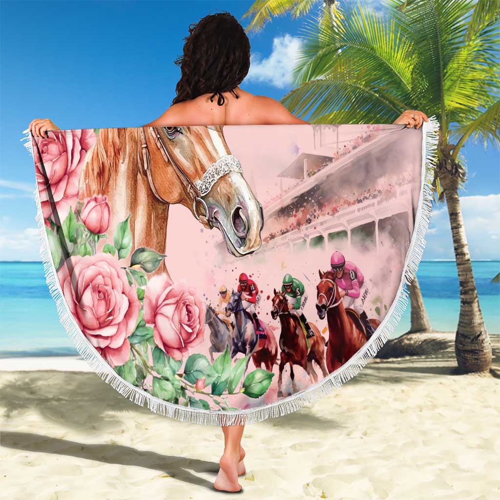 Kentucky Horse Racing Beach Blanket Rose Diamond Pattern Pink