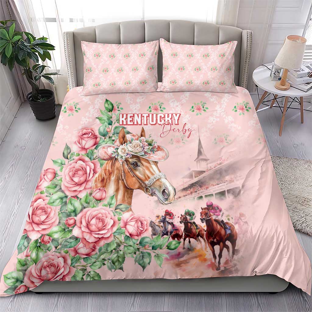 Kentucky Horse Racing Bedding Set Rose Diamond Pattern Pink