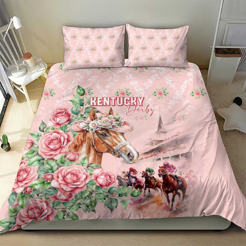 Kentucky Horse Racing Bedding Set Rose Diamond Pattern Pink