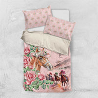Kentucky Horse Racing Bedding Set Rose Diamond Pattern Pink