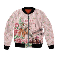 Personalized Kentucky Horse Racing Bomber Jacket Rose Diamond Pattern Pink