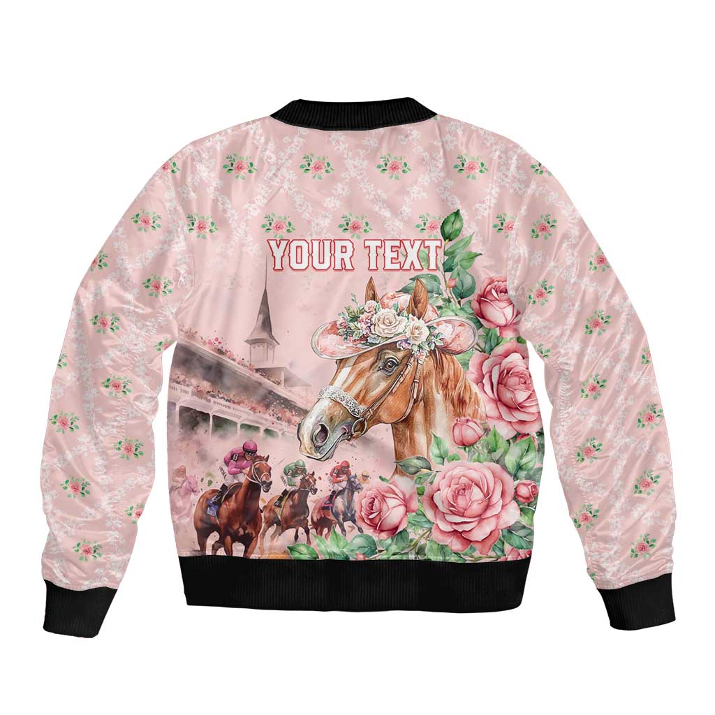 Personalized Kentucky Horse Racing Bomber Jacket Rose Diamond Pattern Pink