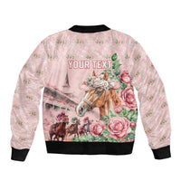 Personalized Kentucky Horse Racing Bomber Jacket Rose Diamond Pattern Pink