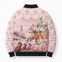 Personalized Kentucky Horse Racing Bomber Puffer Jacket Rose Diamond Pattern Pink
