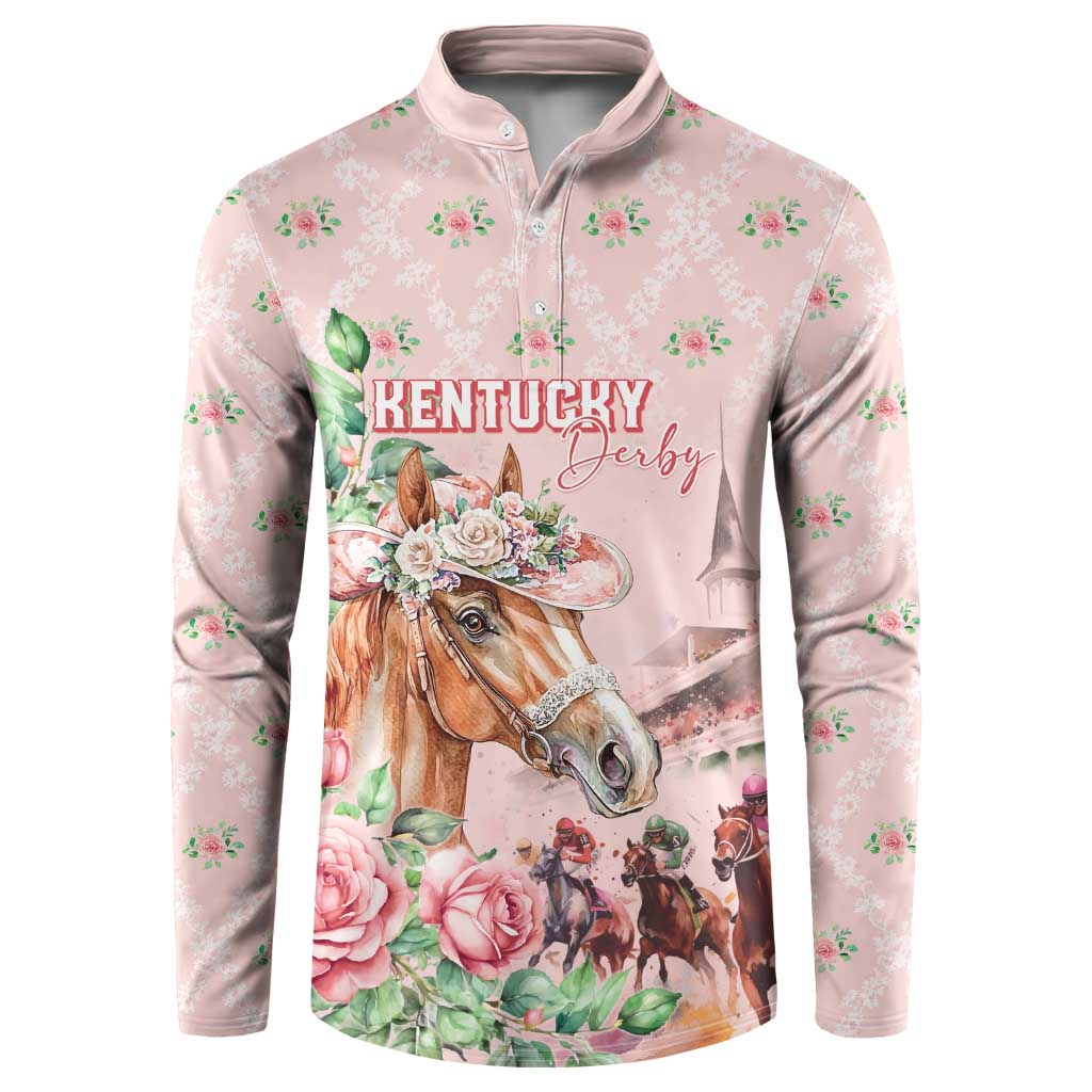 Personalized Kentucky Horse Racing Button Sweatshirt Rose Diamond Pattern Pink