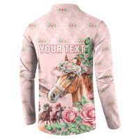 Personalized Kentucky Horse Racing Button Sweatshirt Rose Diamond Pattern Pink