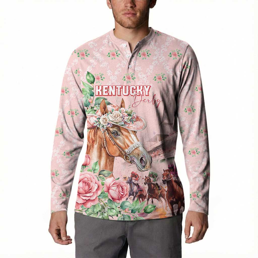 Personalized Kentucky Horse Racing Button Sweatshirt Rose Diamond Pattern Pink