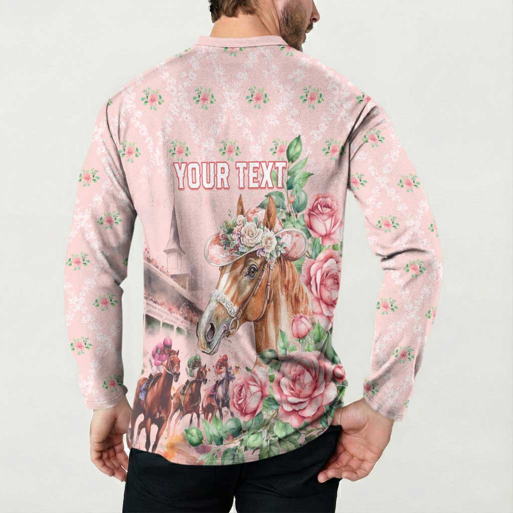 Personalized Kentucky Horse Racing Button Sweatshirt Rose Diamond Pattern Pink