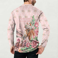 Personalized Kentucky Horse Racing Button Sweatshirt Rose Diamond Pattern Pink