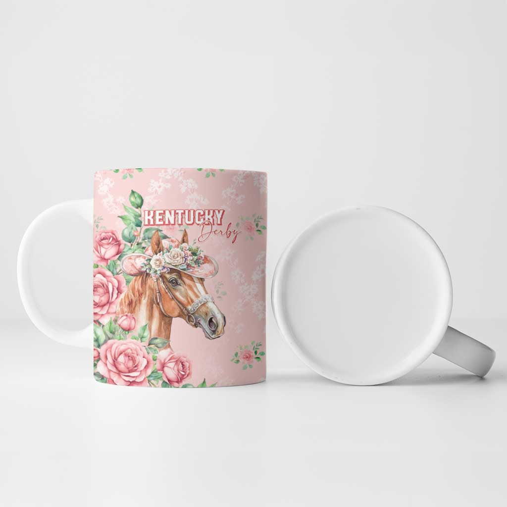 Personalized Kentucky Horse Racing Ceramic Mug Rose Diamond Pattern Pink