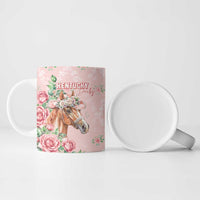 Personalized Kentucky Horse Racing Ceramic Mug Rose Diamond Pattern Pink