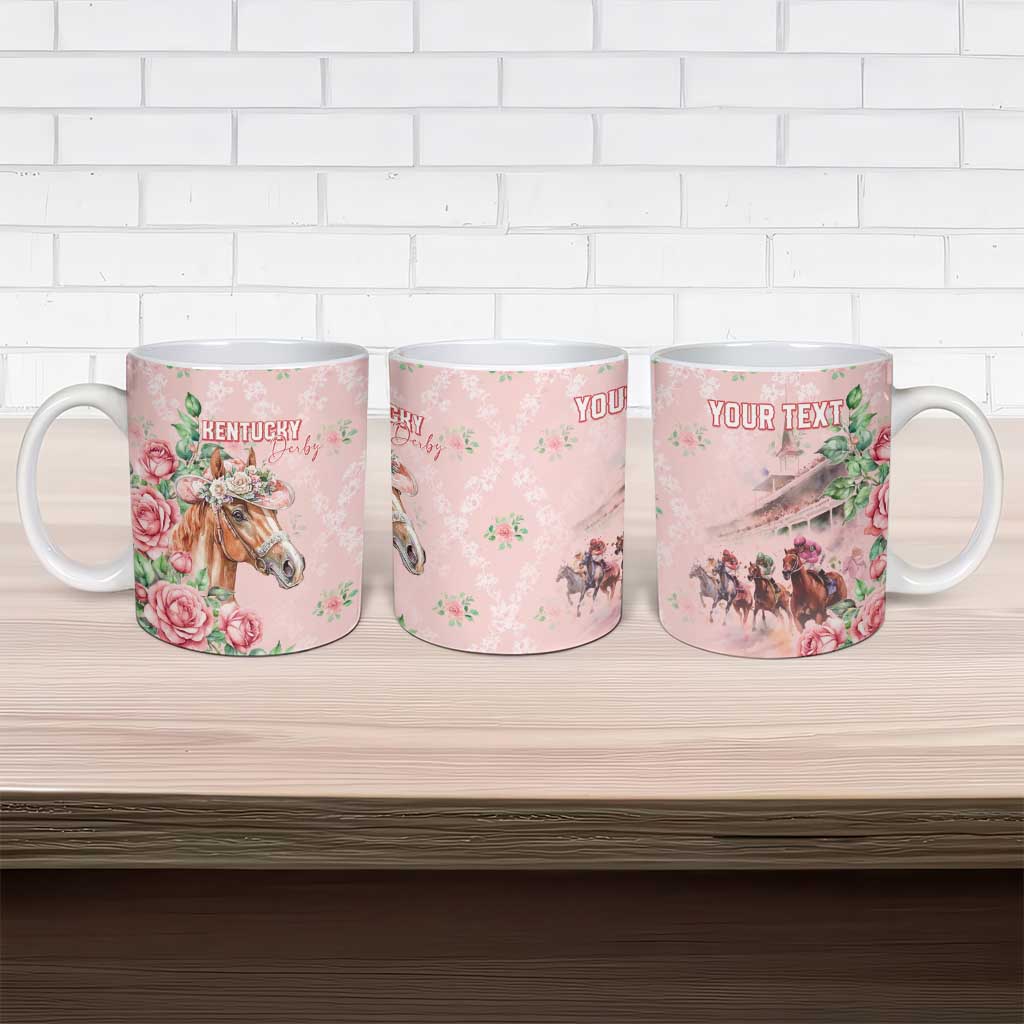 Personalized Kentucky Horse Racing Ceramic Mug Rose Diamond Pattern Pink