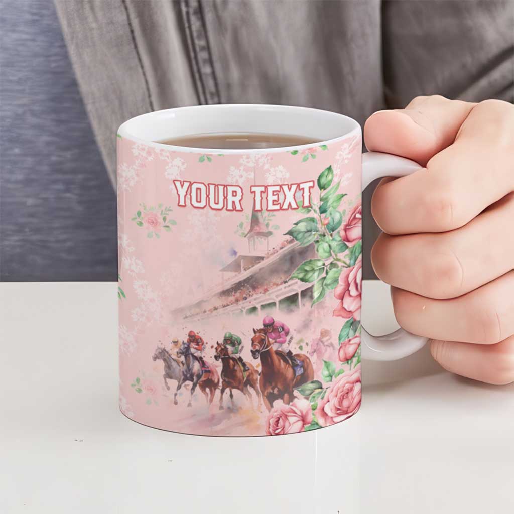 Personalized Kentucky Horse Racing Ceramic Mug Rose Diamond Pattern Pink