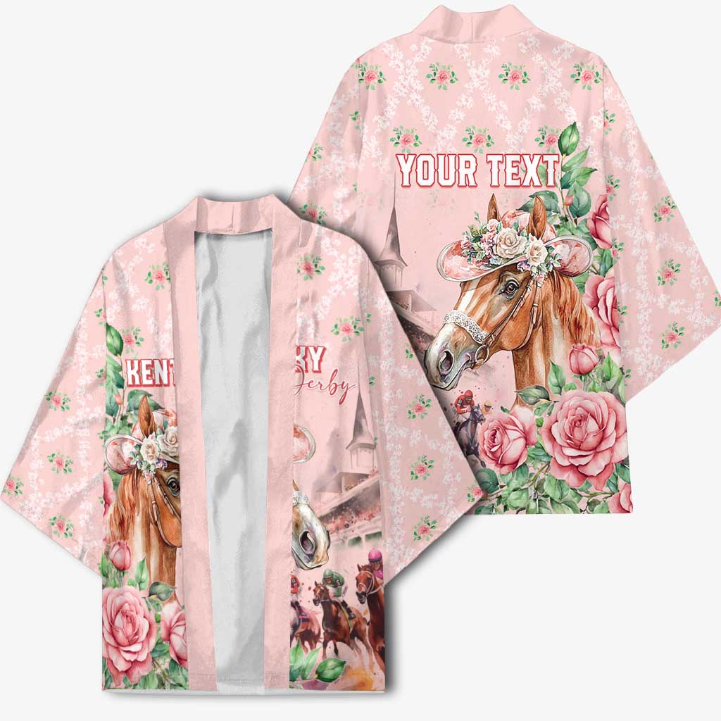 Personalized Kentucky Horse Racing Kimono Rose Diamond Pattern Pink