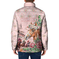 Personalized Kentucky Horse Racing Padded Jacket Rose Diamond Pattern Pink