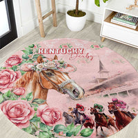 Kentucky Horse Racing Round Carpet Rose Diamond Pattern Pink