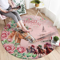 Kentucky Horse Racing Round Carpet Rose Diamond Pattern Pink