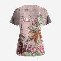 Personalized Kentucky Horse Racing Scrub Top Rose Diamond Pattern Pink