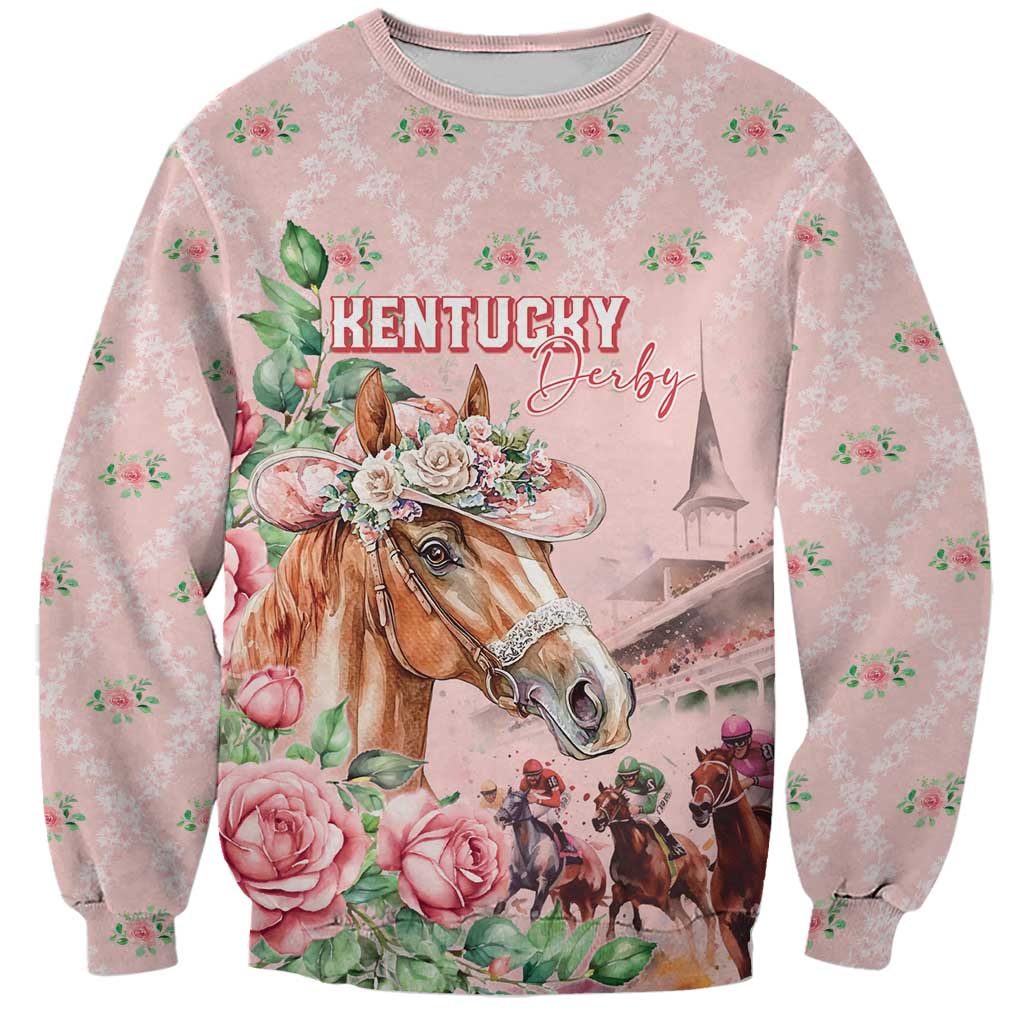 Personalized Kentucky Horse Racing Sweatshirt Rose Diamond Pattern Pink