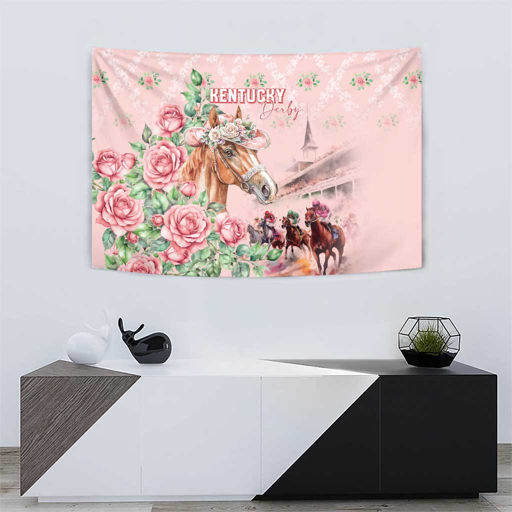Kentucky Horse Racing Tapestry Rose Diamond Pattern Pink