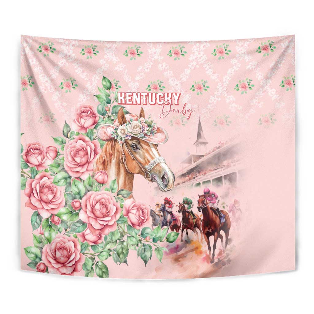 Kentucky Horse Racing Tapestry Rose Diamond Pattern Pink