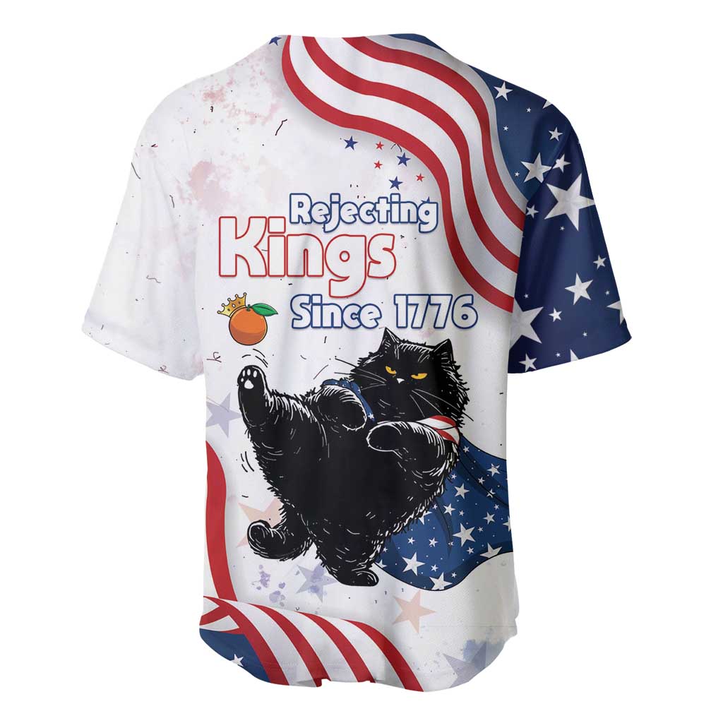 Funny Cat No Kings Baseball Jersey Rejecting Kings Since 1776 - Wonder Print Shop