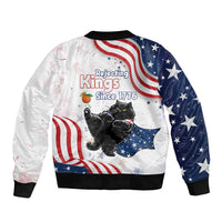 Funny Cat No Kings Sleeve Zip Bomber Jacket Rejecting Kings Since 1776 - Wonder Print Shop