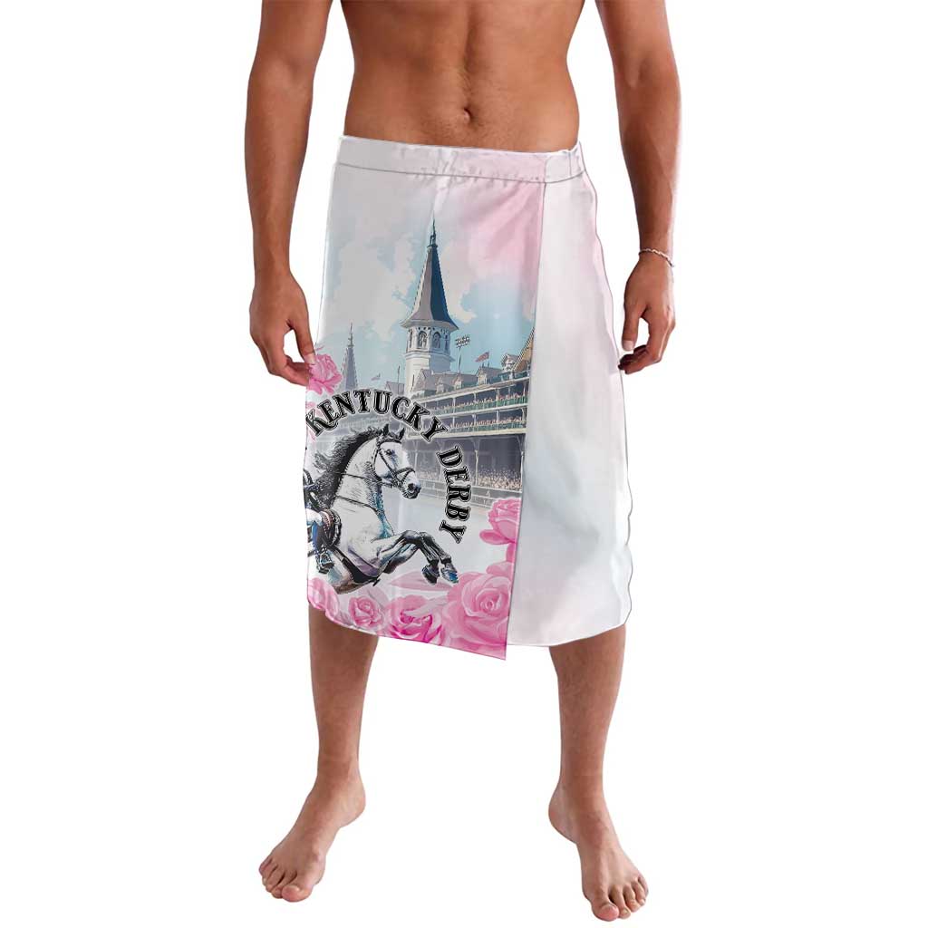 Pink and white graphic wrap skirt with elastic waistband, roses and horse artwork