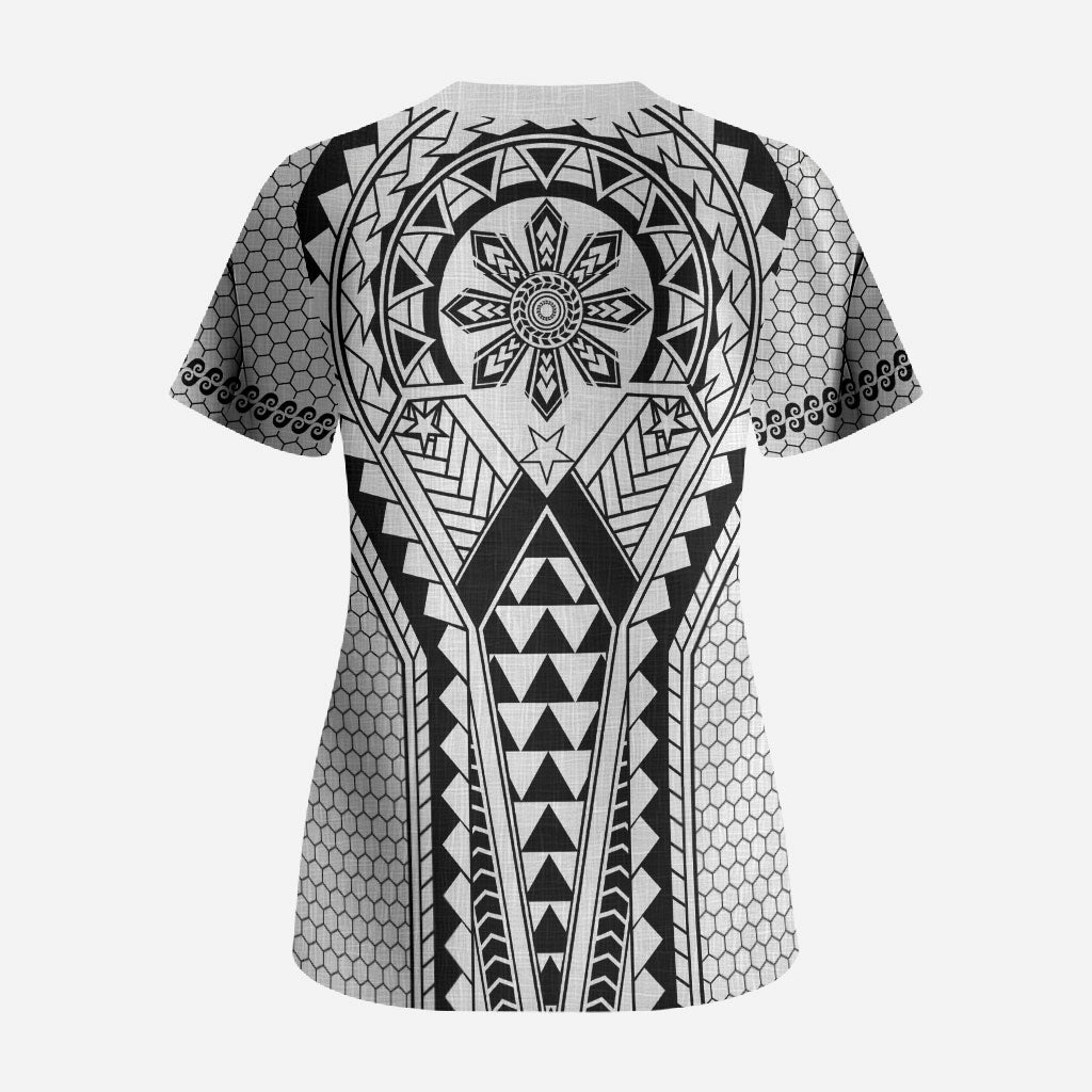 Philippines Batok Tribal Inspired Tattoo White Scrub Top