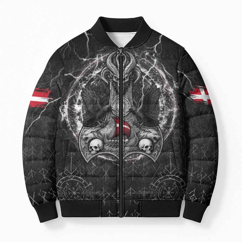 Personalized Denmark Viking Bomber Puffer Jacket Odin's Raven Legacy - Wonder Print Shop