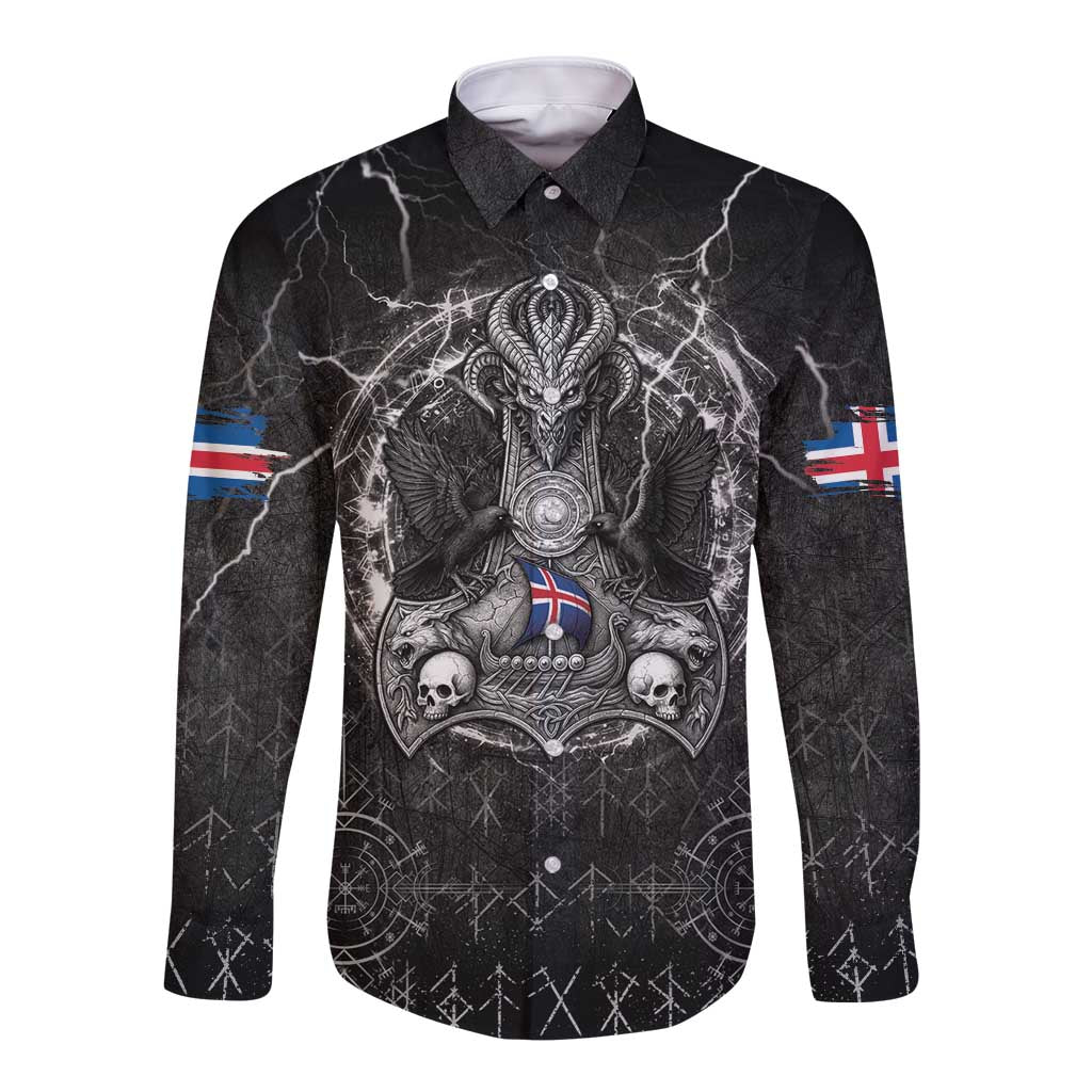Personalized Iceland Viking Long Sleeve Button Shirt Odin's Raven Legacy - Wonder Print Shop