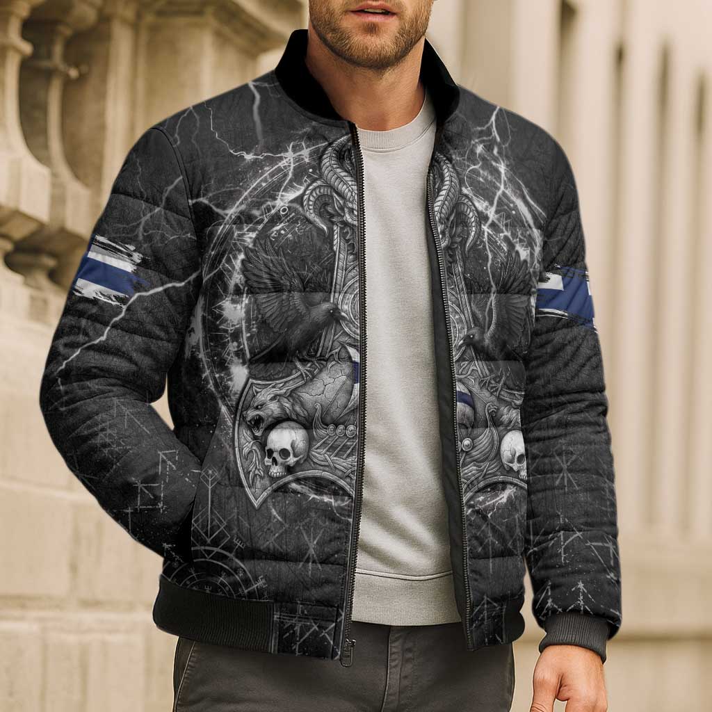 Personalized Finland Viking Bomber Puffer Jacket Odin's Raven Legacy - Wonder Print Shop