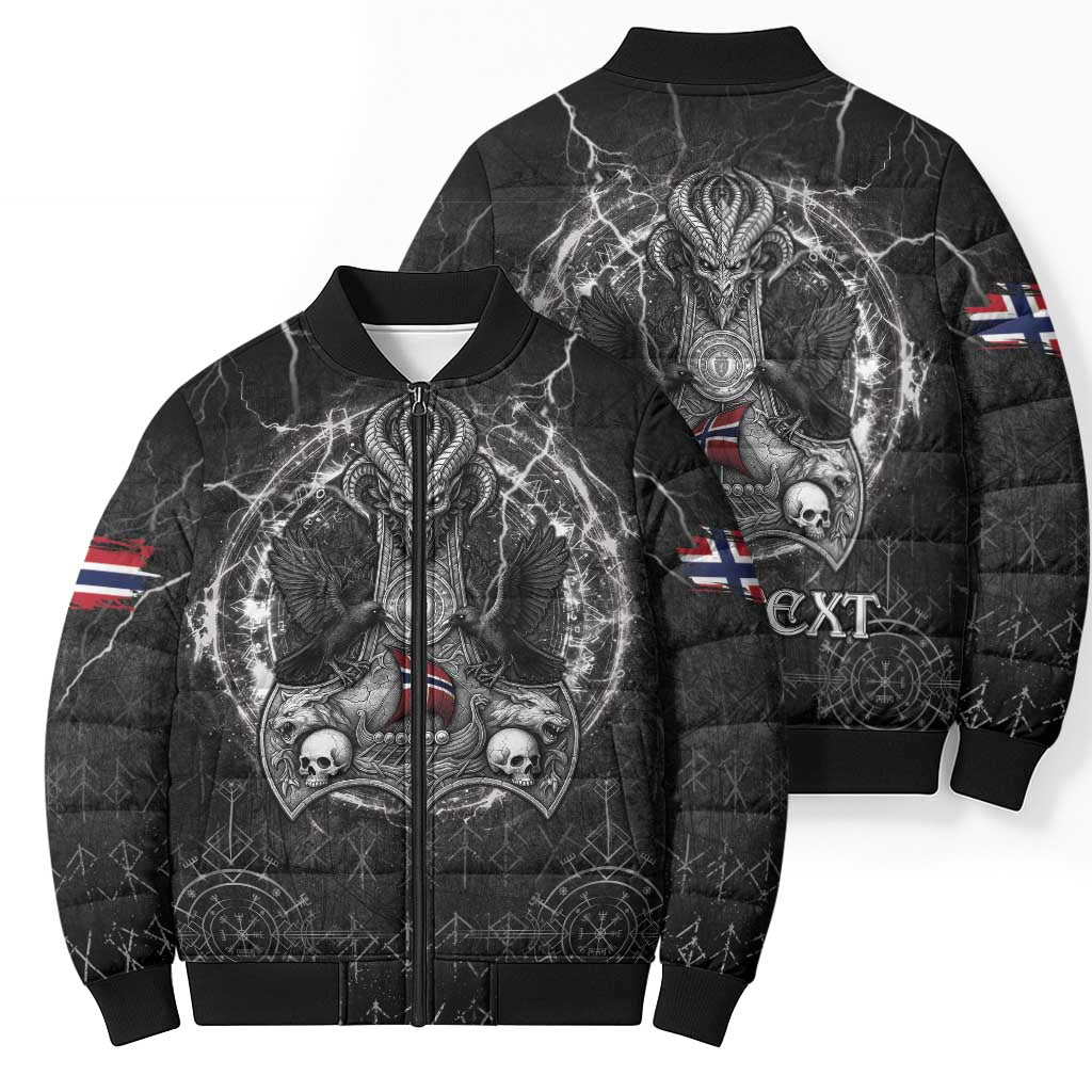 Personalized Norway Viking Bomber Puffer Jacket Odin's Raven Legacy - Wonder Print Shop