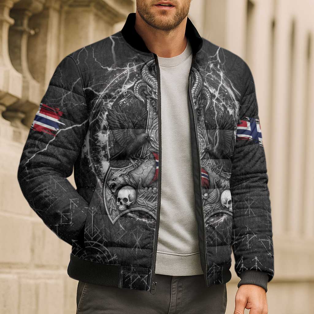 Personalized Norway Viking Bomber Puffer Jacket Odin's Raven Legacy - Wonder Print Shop