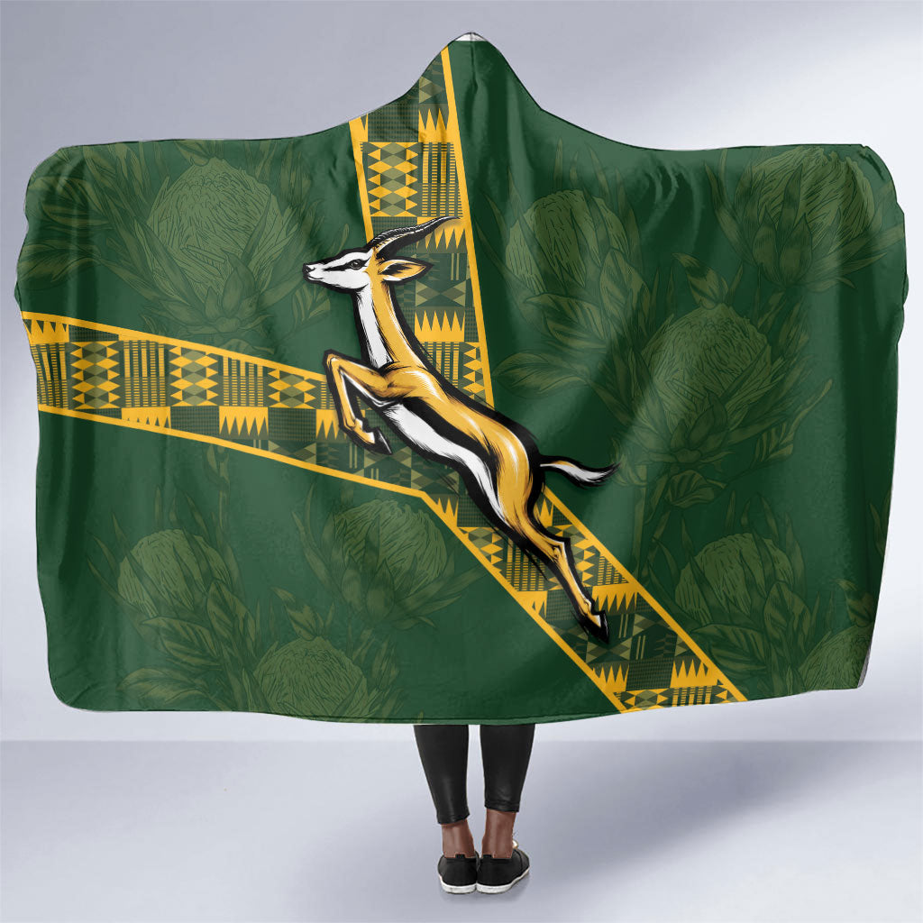 Rugby South Africa Hooded Blanket Go Bokke With Protea Pattern